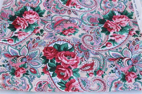 Pink Cabbage Roses Floral Paisley Print Vintage Vip Cranston Cotton