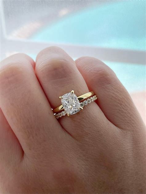 Yellow Gold Over Sterling Silver 925 Bridal Set With 2 5 Elongated Cz Cushion Cut Engagement