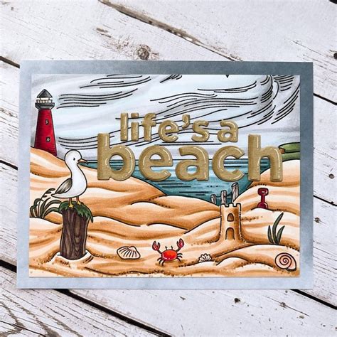 A Card With The Words Life S A Beach On It And A Lighthouse In The