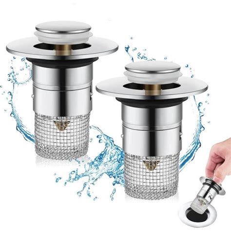 Lot de 2 bouchons de lavabo pour bonde de 34 à 40 mm avec tamis à