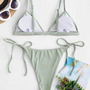Zaful Swim Nwt Light Green Ribbed Plunge Bikini Poshmark