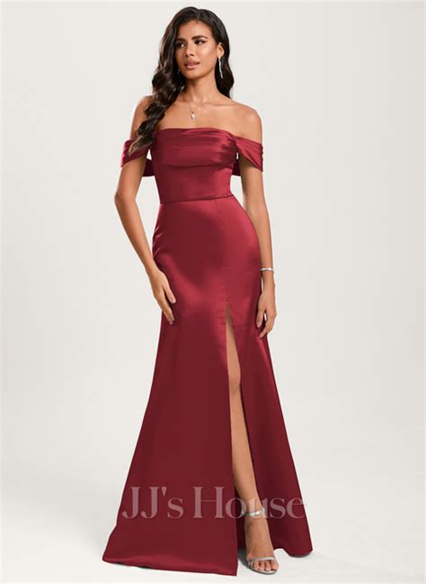 Burgundy Trumpet Mermaid Off The Shoulder Square Floor Length Satin