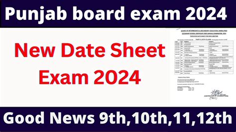 Date Sheet Exam 2024 9 10 11 12th Exam Date Sheet 2024 Punjab Board