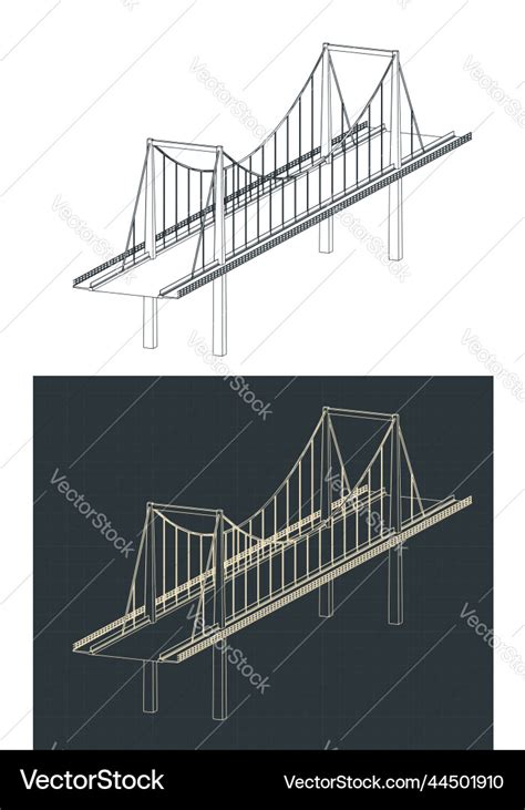 Cable Stayed Bridge Isometric Blueprints Vector Image