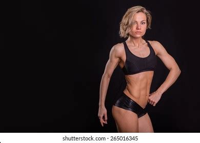 Sexy Athletic Blonde Posing On Black Stock Photo 268732742 Shutterstock