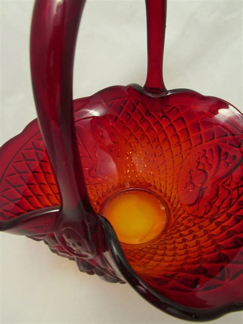 Large Indiana Glass Amberina Glass Basket Canturbury Sunset Etsy