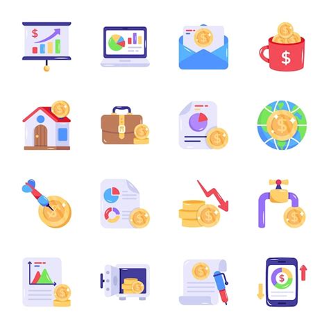 Paquete De Iconos Planos De Finanzas Vector Premium