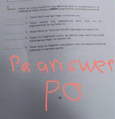 Panuto Isulat Sa Iyong Kwaderno Ang Kung Ikaw Ay Sumasang Ayon Sa