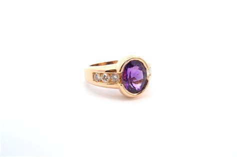 Proantic Amethyst And Diamond Ring In K Yellow Gold