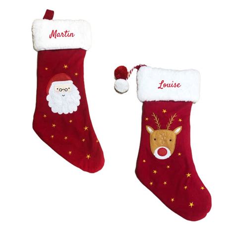 Chaussette de Noël rouge en feutrine brodée