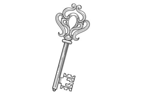 Old Key Drawing. Ancient Treasure. Metal Graphic by vectortatu ...