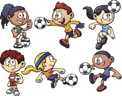 Cartoon Kids Playing Soccer Vector Clip Art Illustration With Simple ...