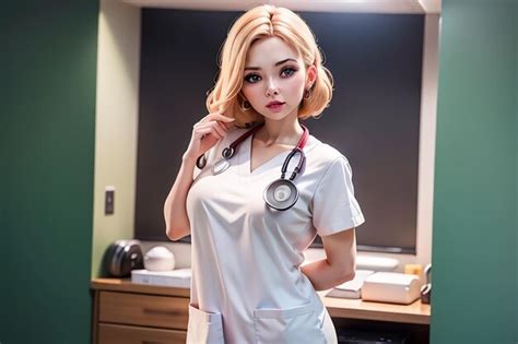 Uma Mulher De Uniforme Branco Com Um Estetoscópio Em Volta Do Pescoço