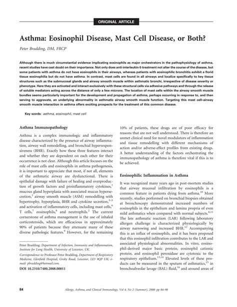 SOLUTION Asthma Eosinophil Disease Mast Cell Disease Or Both Studypool