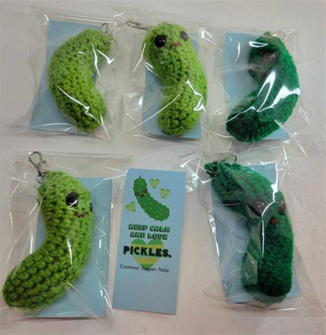 ONE Emotional Support Pickle Keychain Crochet Pickle - My Community Made