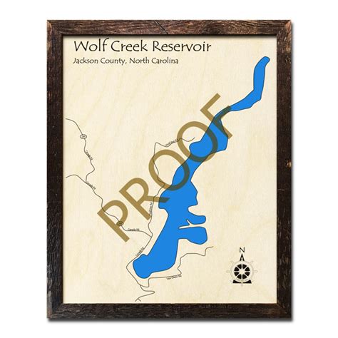 3D Wolf Creek Reservoir Map, North Carolina, 3D Wood Map Custom Cabin ...