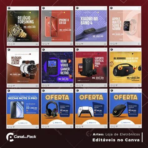 Pack 60 Artes Editáveis No Canva Loja De Eletrônicos Stories Canal