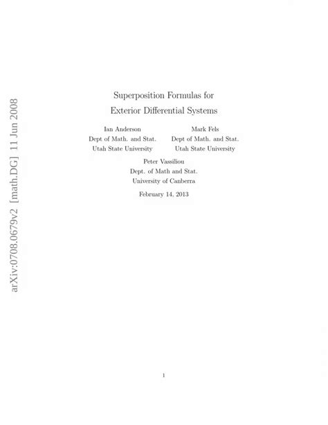 Pdf Superposition Formulas For Exterior Differential Systems