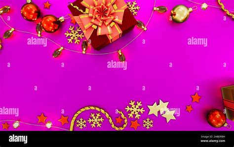 Christmas Holiday Backdrop With Decorations On Pink Abstract 3d