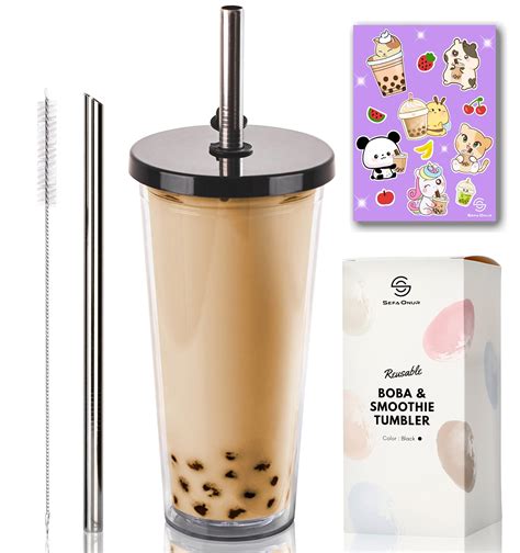 Buy 24 Oz Reusable Boba Cup Smoothie Tumbler With Resealable Lid Plug