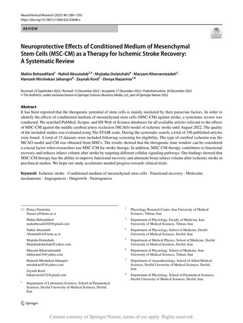 Neuroprotective Effects Of Conditioned Medium Of Mesenchymal Stem Cells