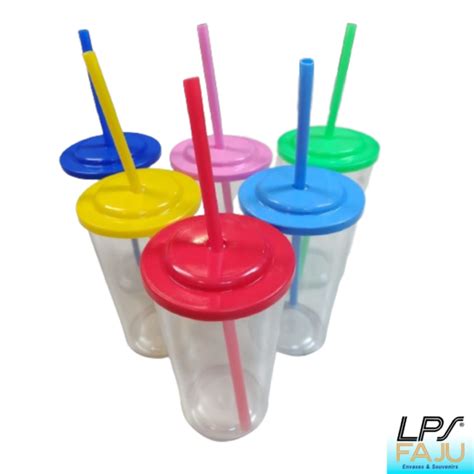 Vaso De Pl Stico Cristal Con Tapa Y Sorbete Lps Faju