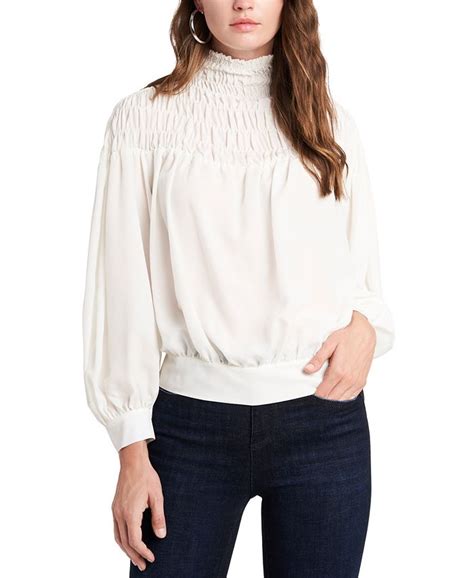 1 State Smocked Mock Neck Blouse Macys