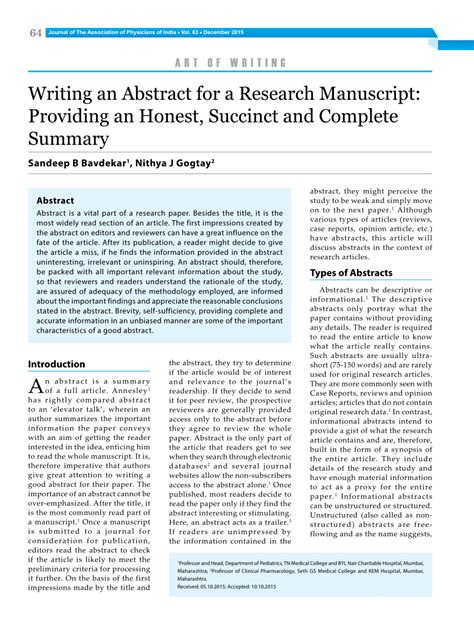 Descriptive essay: Abstract of journal article example