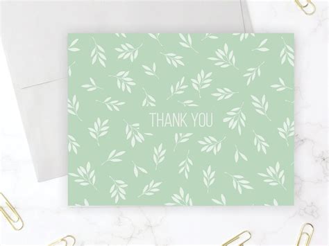 Thank You Cards Mint Green Leaf Folding Thank You Cards For Etsy