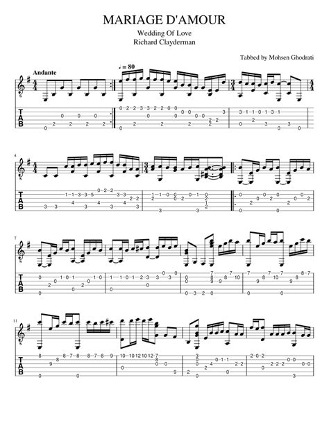 Mariage Damour Wedding Of Love Sheet Music For Guitar Solo