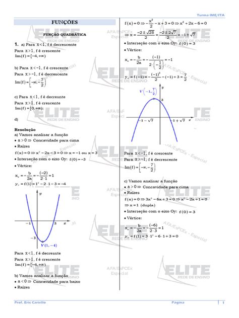 Turma Ime Funções Lista 3 Função Quadrática Gabarito Pdf