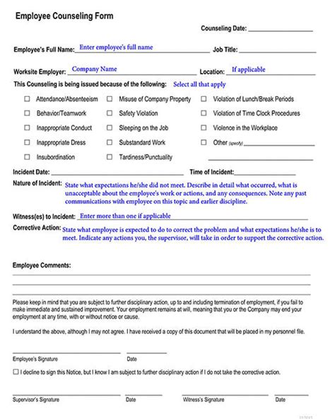 Employee Counseling Form Pdf 2020 Fill And Sign Printable Template Images