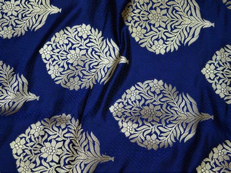 Blue Gold Brocade Banarasi Brocade Fabric By The Yard Banaras Etsy