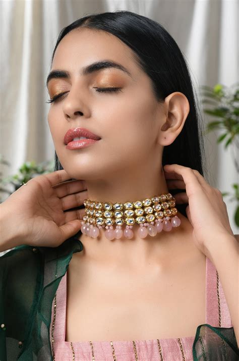 Buy Rose Gold Plated Kundan Choker Necklace Gold Tone Kundan Necklace