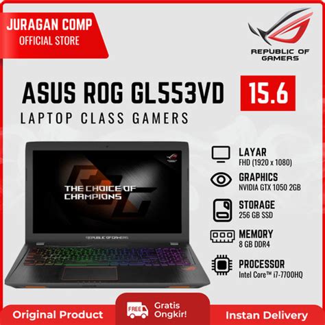 Jual Laptop Asus ROG GL553VD GTX 1050 Core I7 7700HQ 8Cpus 2 8GHz