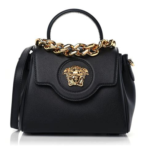 Versace Grained Calfskin Medusa Small Top Handle Handbag Black 1100447