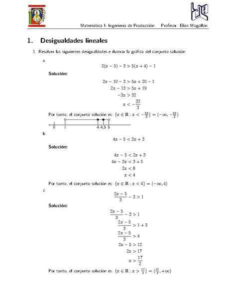 Inecuaciones Lineales Matem ́atica I Ingenier ́ıa De Producci ́on