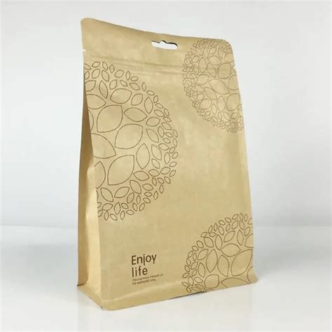 Custom Printed Compostable Food Grade Kraft Paper Flat Bottom Empty