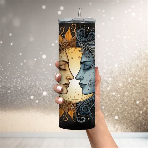 Classic Sun And Moon Faces Sun And Moon Png 20oz Skinny Tumbler Wrap Sun And Moon Sublimation