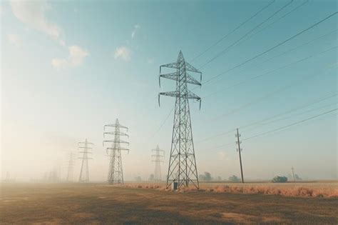 Premium Photo Electricity Towers In A Row In The Middle Of An