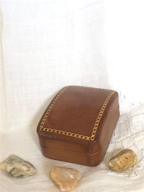 Vintage Brown Genuine Leather Jewelry Trinket Box Etsy