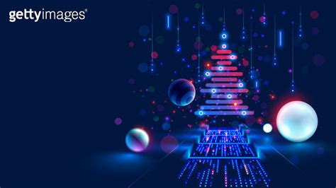 Christmas Poster With Christmas Tree In Electronic Technology Style