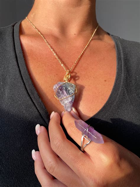 Wrapped Crystal Necklace For Women Raw Stone Amethyst Etsy