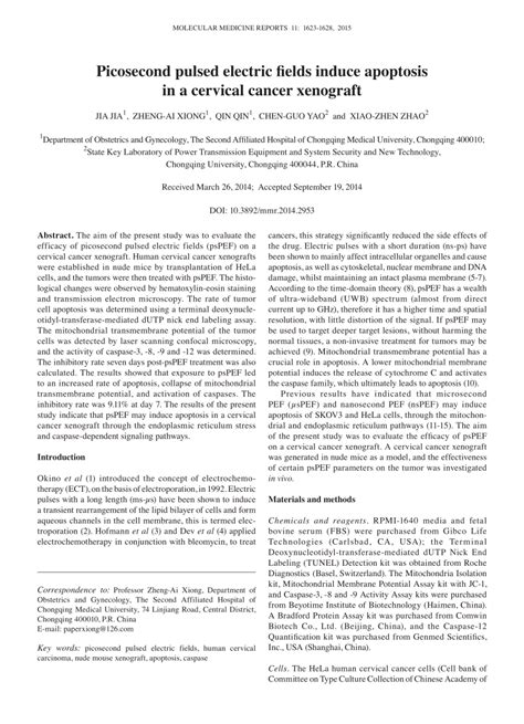 Pdf Picosecond Pulsed Electric Fields Induce Apoptosis In A Cervical