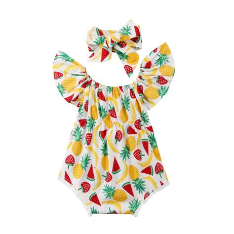 Pudcoco Beb Meninas Fruta Impresso Manga Curta Bodysuit Bandana