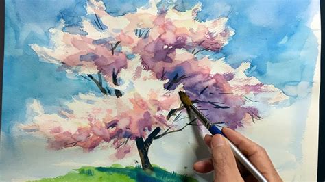 Eng Sub Watercolor Tree Painting Easy Tutorial 4 Cherry Blossom 水彩