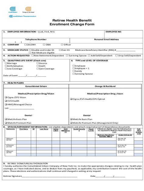 Fillable Online Retiree Health Benefit Enrollment Change Form