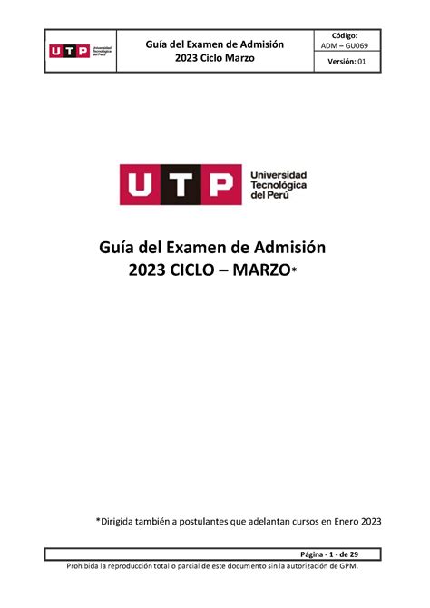 GUIA DEL Examen 2023 Guía del Examen de Admisión 2023 Ciclo Marzo ADM