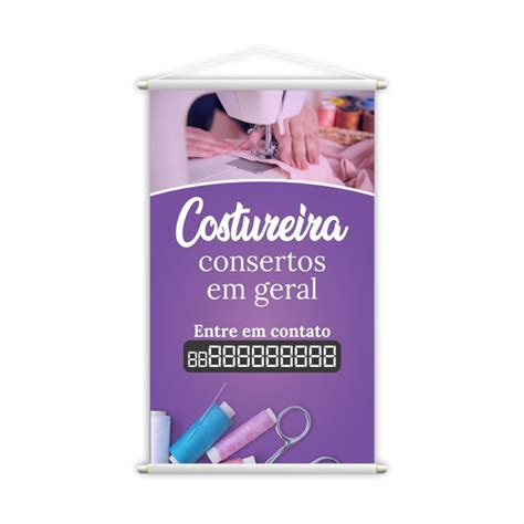 Banner Costureira Consertos Em Geral Contato Roxo 80x50cm Elo7