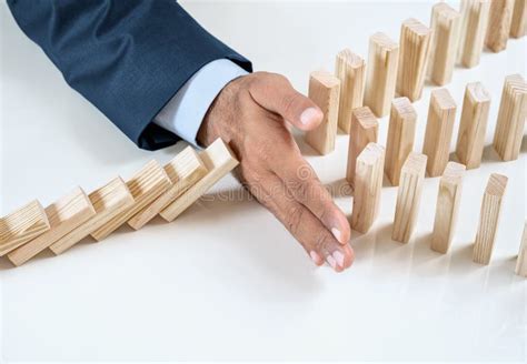 Hand Stopping Domino Effect Stock Image Image Of Continuity Reaction